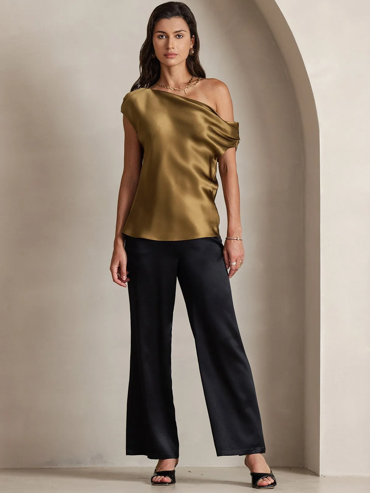 19Momme Fashionable Classic Silk Suit Wide-Leg Pants