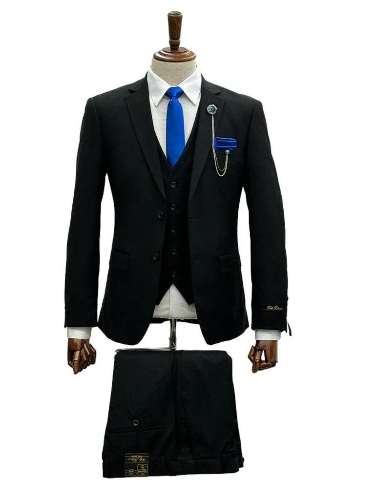 2 Button Notch Lapel Black Slim Fit Suit FF2SV-4030