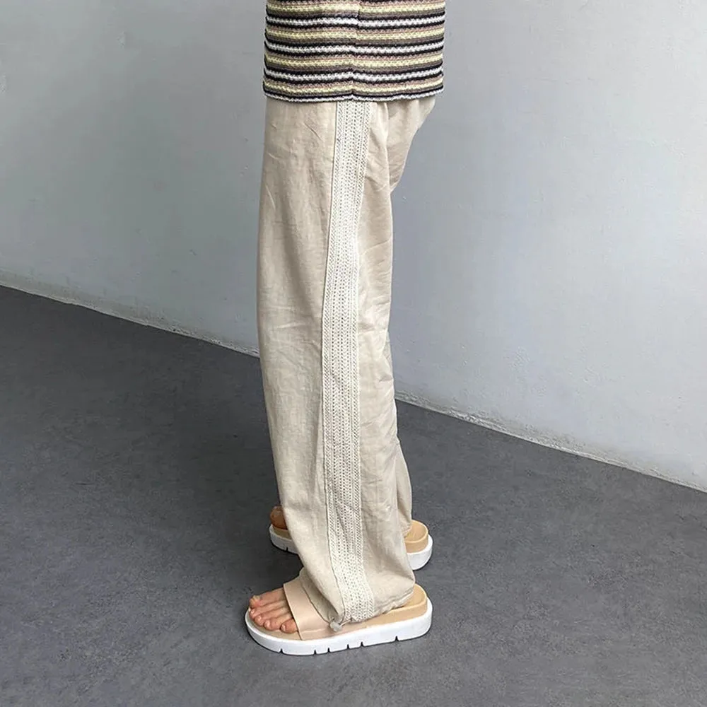 Aidase Mens Cotton Linen Casual Straight Leg Cinch Pants Genderless 2024 New Summer Fashion Simple Youth Thin Solid Color Pants Unisex