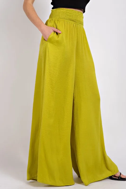 Apple Green Washed Satin Wide Pant