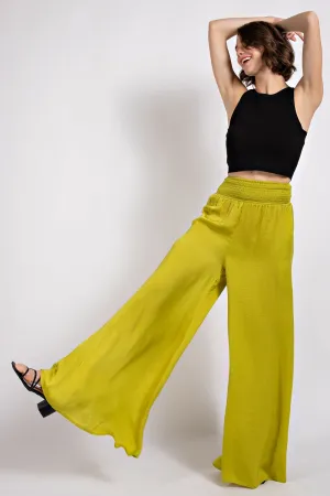 Apple Green Washed Satin Wide Pant