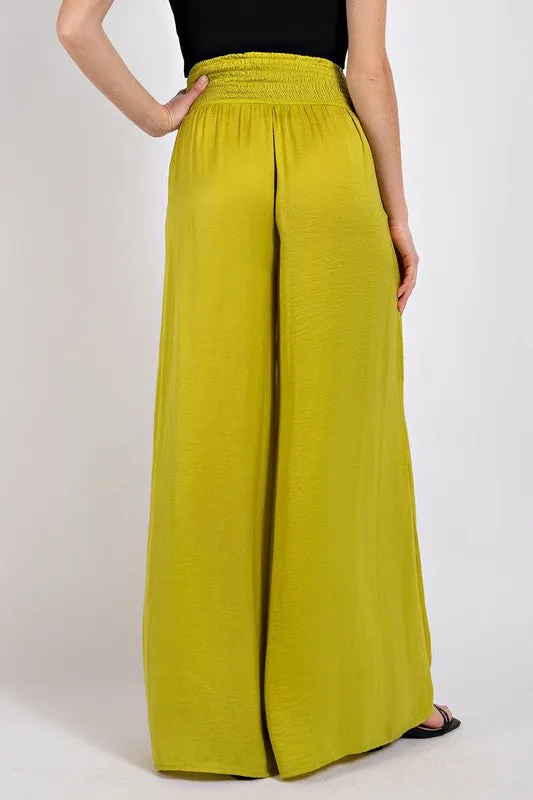 Apple Green Washed Satin Wide Pant