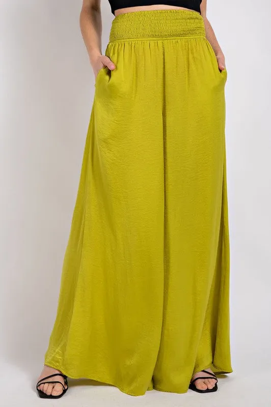 Apple Green Washed Satin Wide Pant