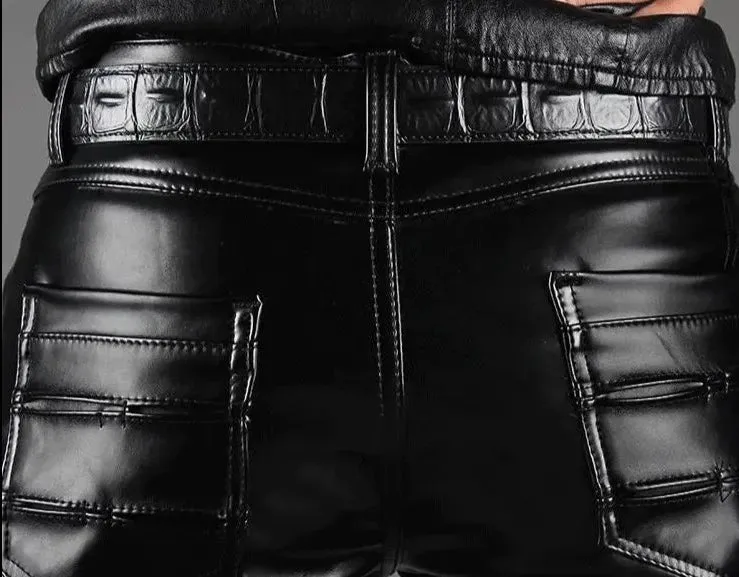 Black Casual Slim Trendy Motorcycle Pants