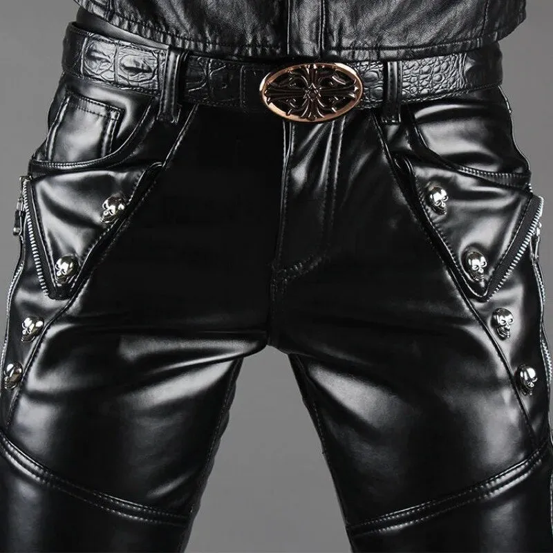 Black Casual Slim Trendy Motorcycle Pants