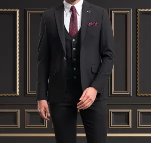 Black Suit | 3 Piece Slim Fit Suit | premium 4 way stretch