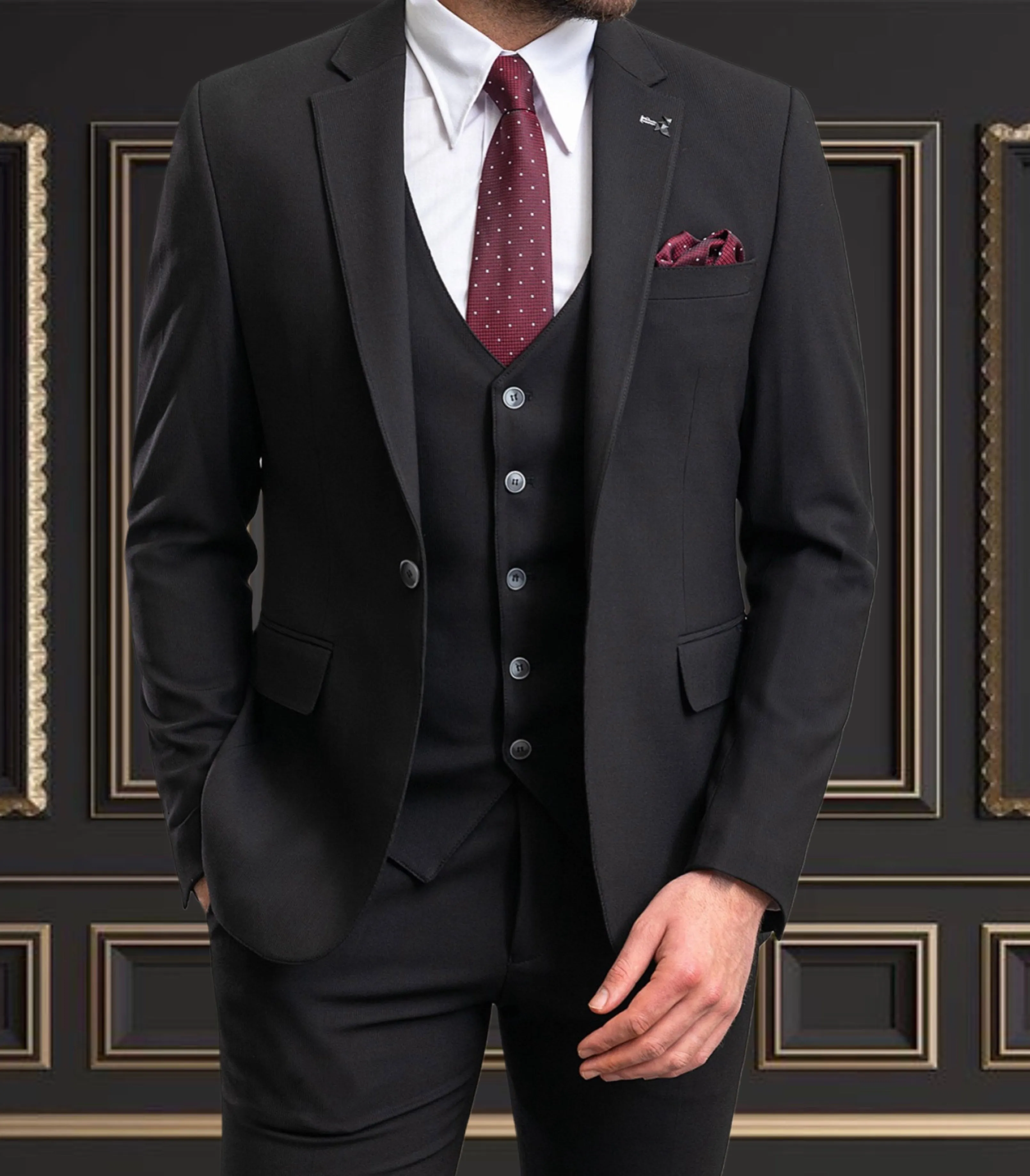 Black Suit | 3 Piece Slim Fit Suit | premium 4 way stretch