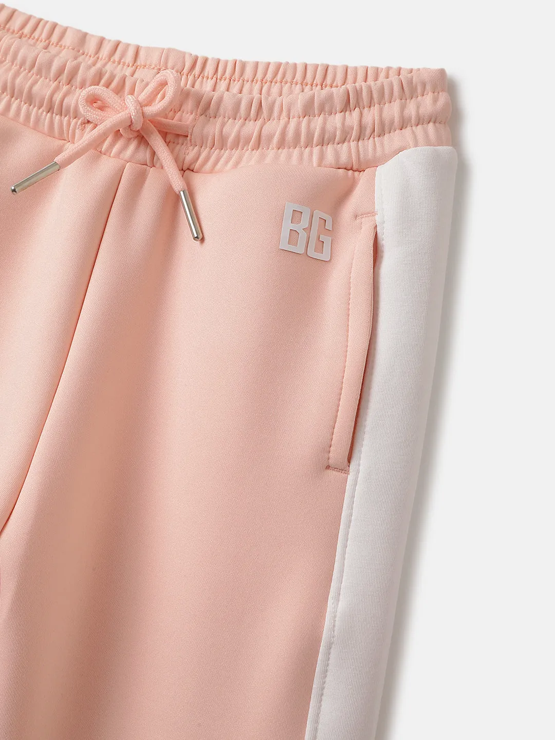 Blue Giraffe Girls Peach Color-blocked Regular Fit Mid-Rise Sweatpant