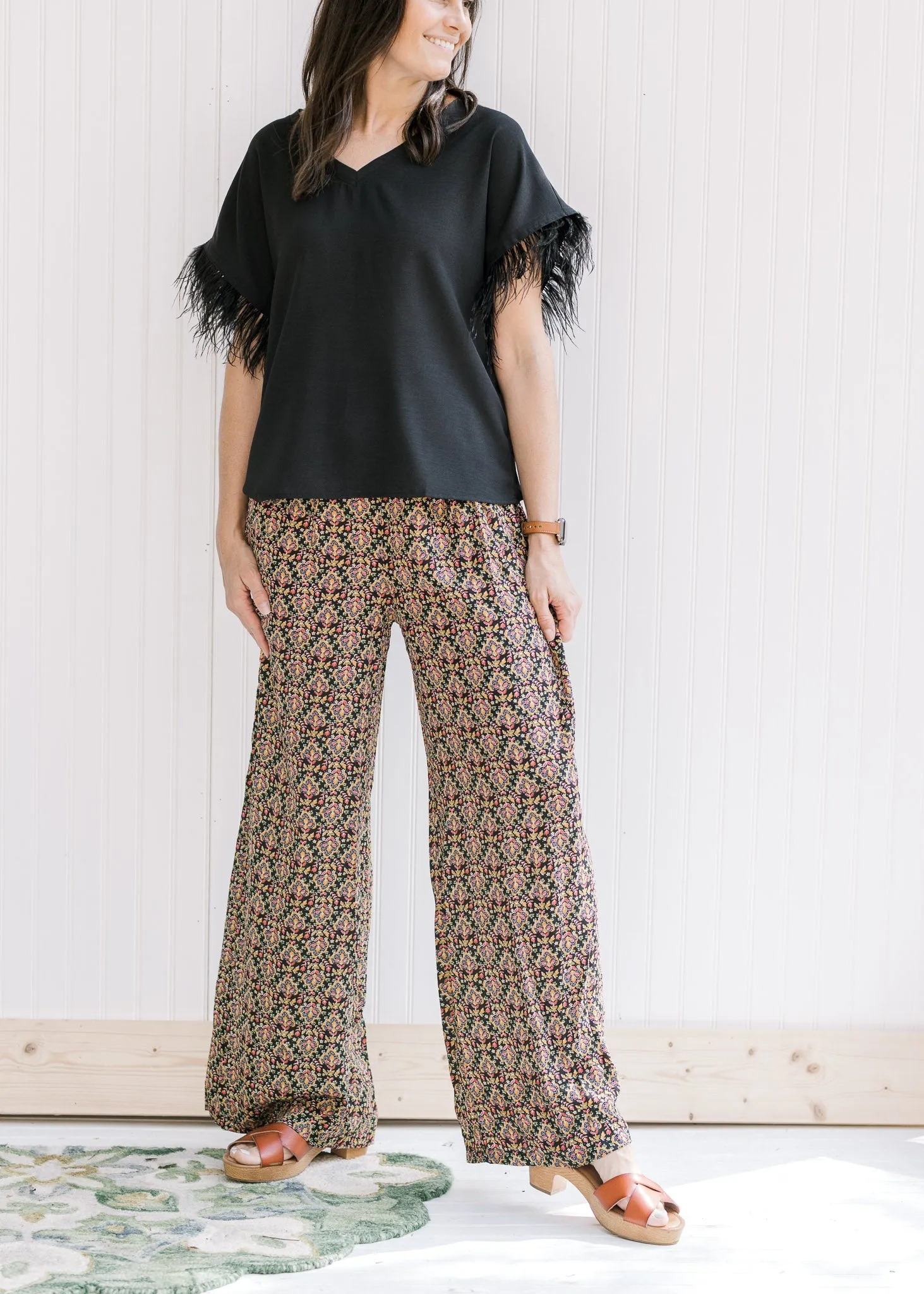 Bold Move Black Patterned Wide Leg Pant