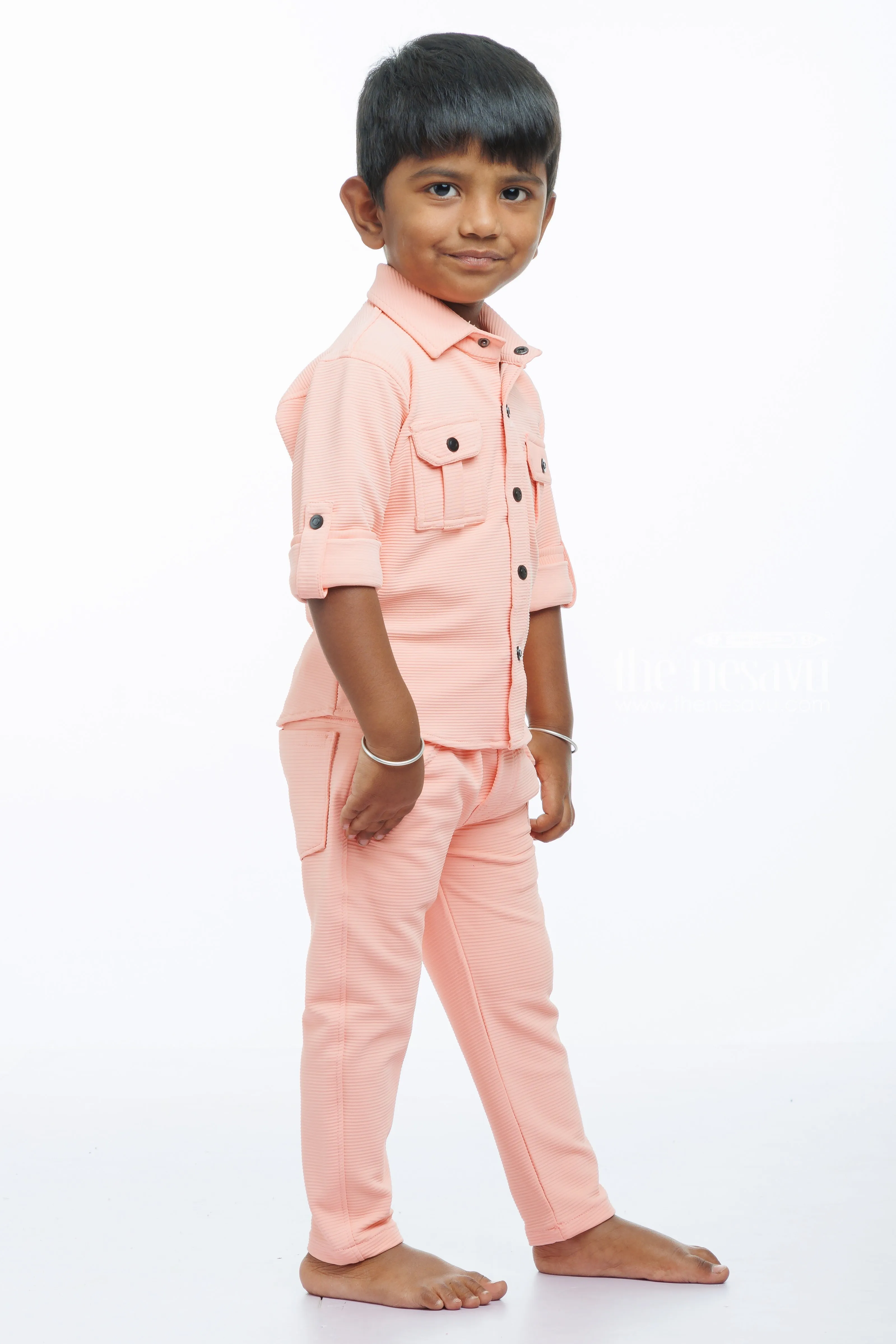 Boys Pastel Pink Shirt and Pant Set - Trendy and Comfortable