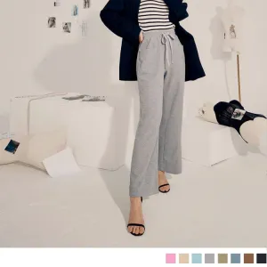 CASUAL WAFFLE CHECKED ELASTIC WAIST LONG PANTS