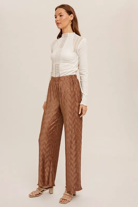 Cocoa Pleated Bodre Straight Leg Pants