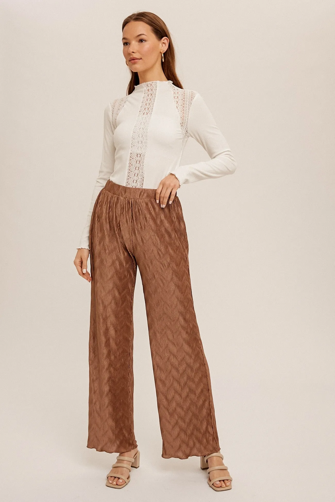 Cocoa Pleated Bodre Straight Leg Pants