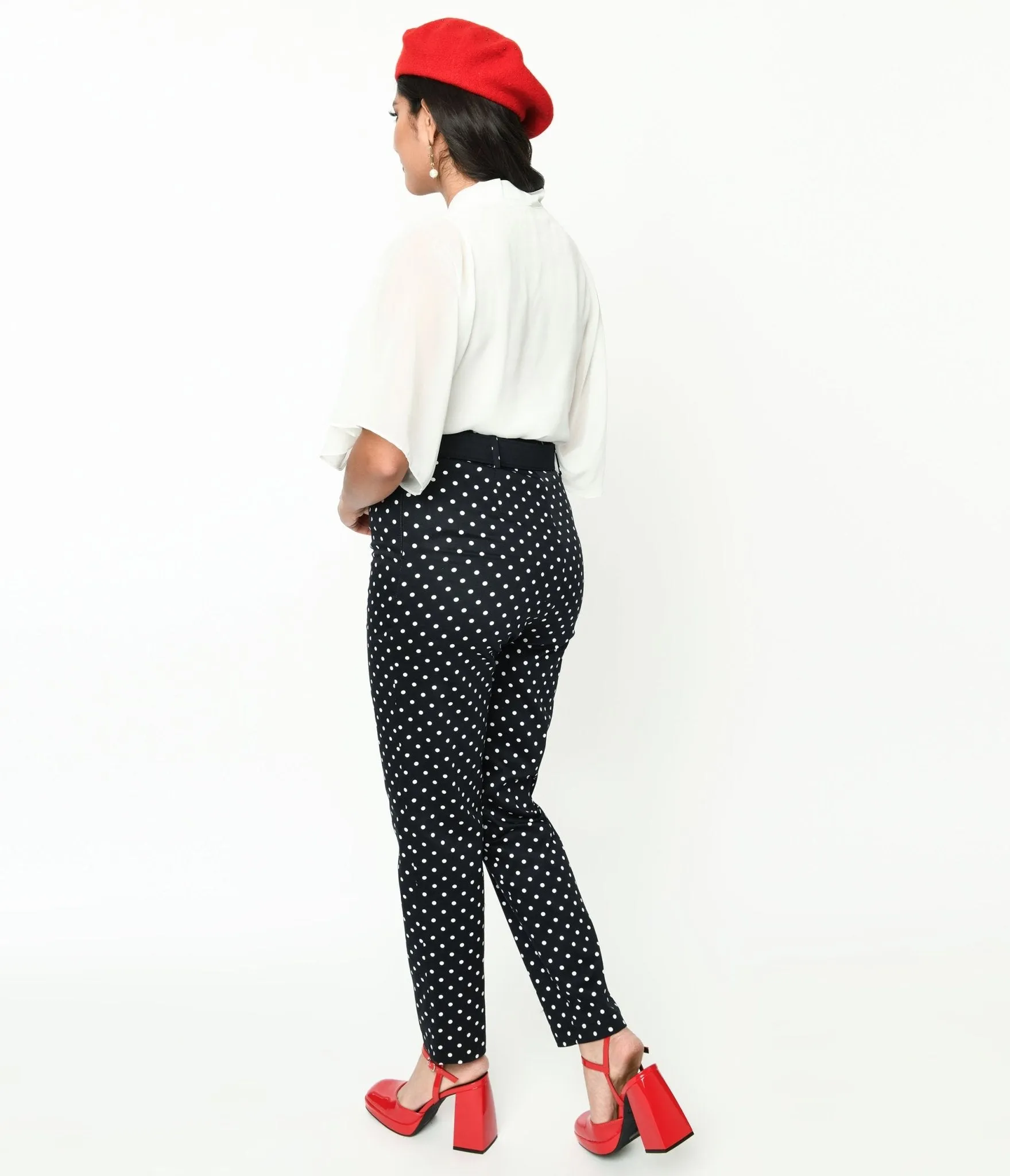 Collectif Black & White Polka Dot Belted Thea Pants