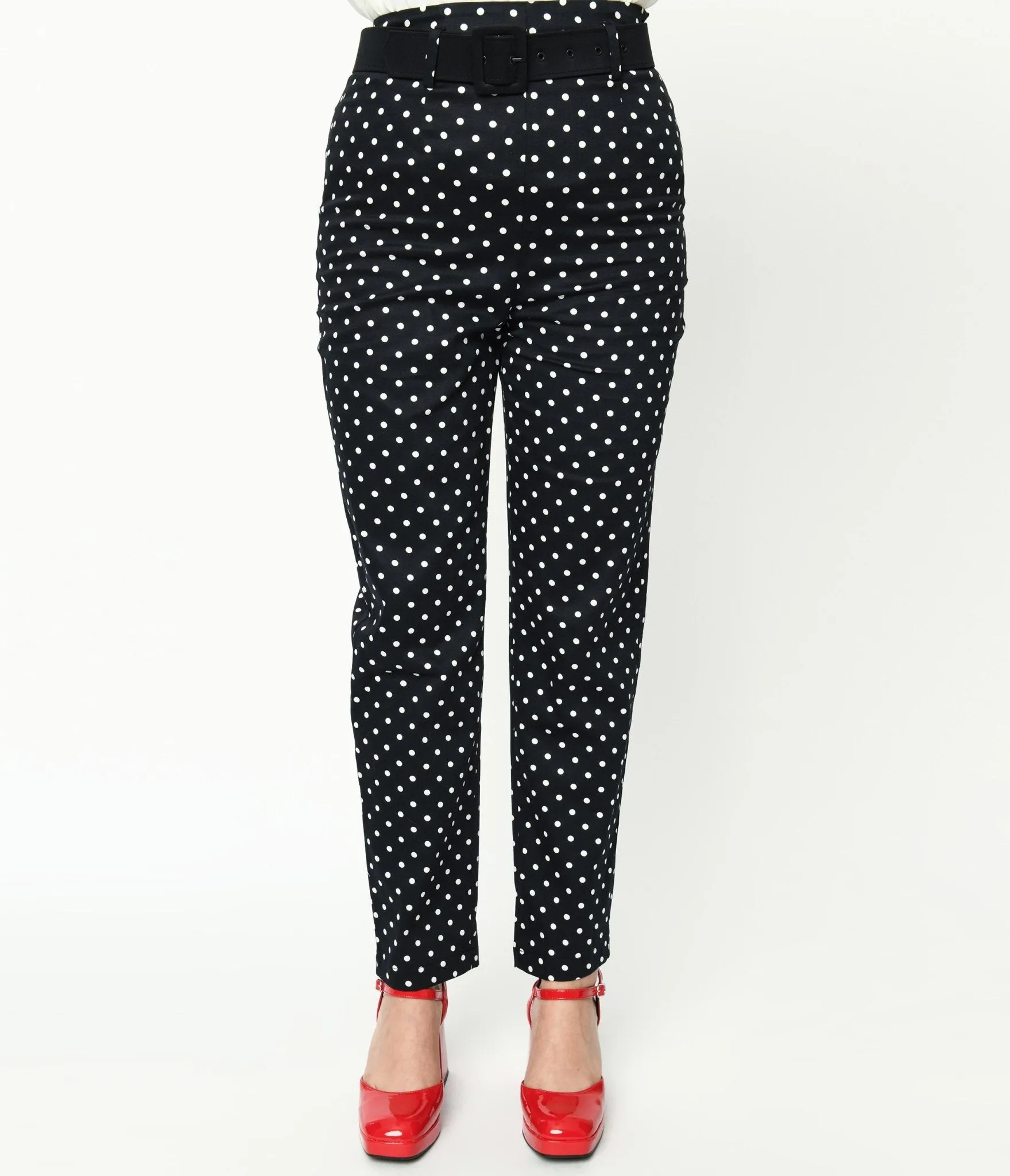 Collectif Black & White Polka Dot Belted Thea Pants