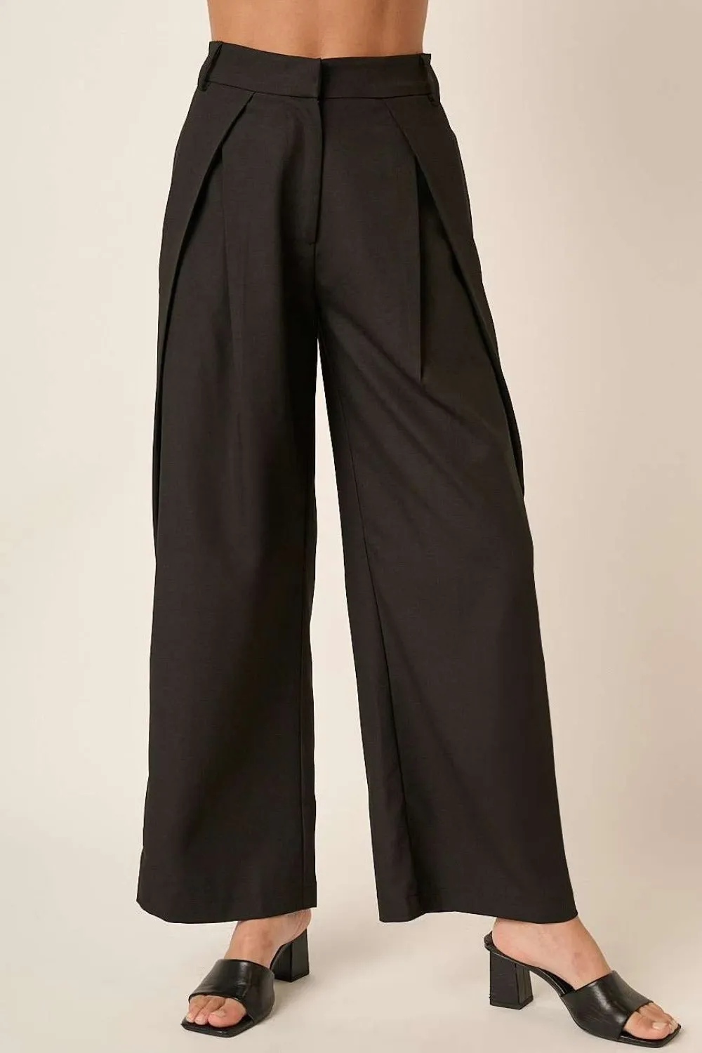 Deep Pleated High Waisted Wide Leg Resort Pants