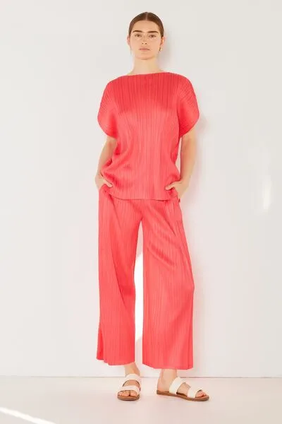 ed Wide-Leg Pants with Side Pleat Detail