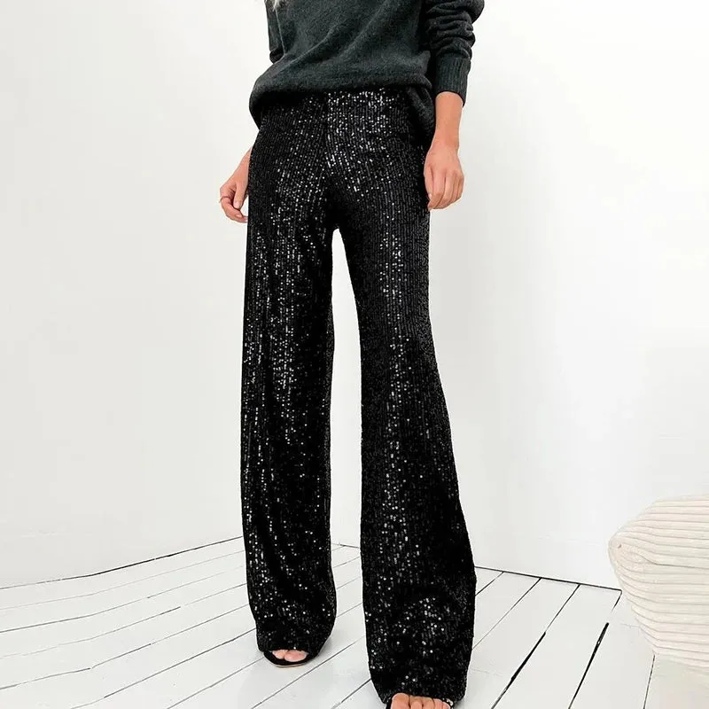 Elastic Waist Sequin Glitter Pants