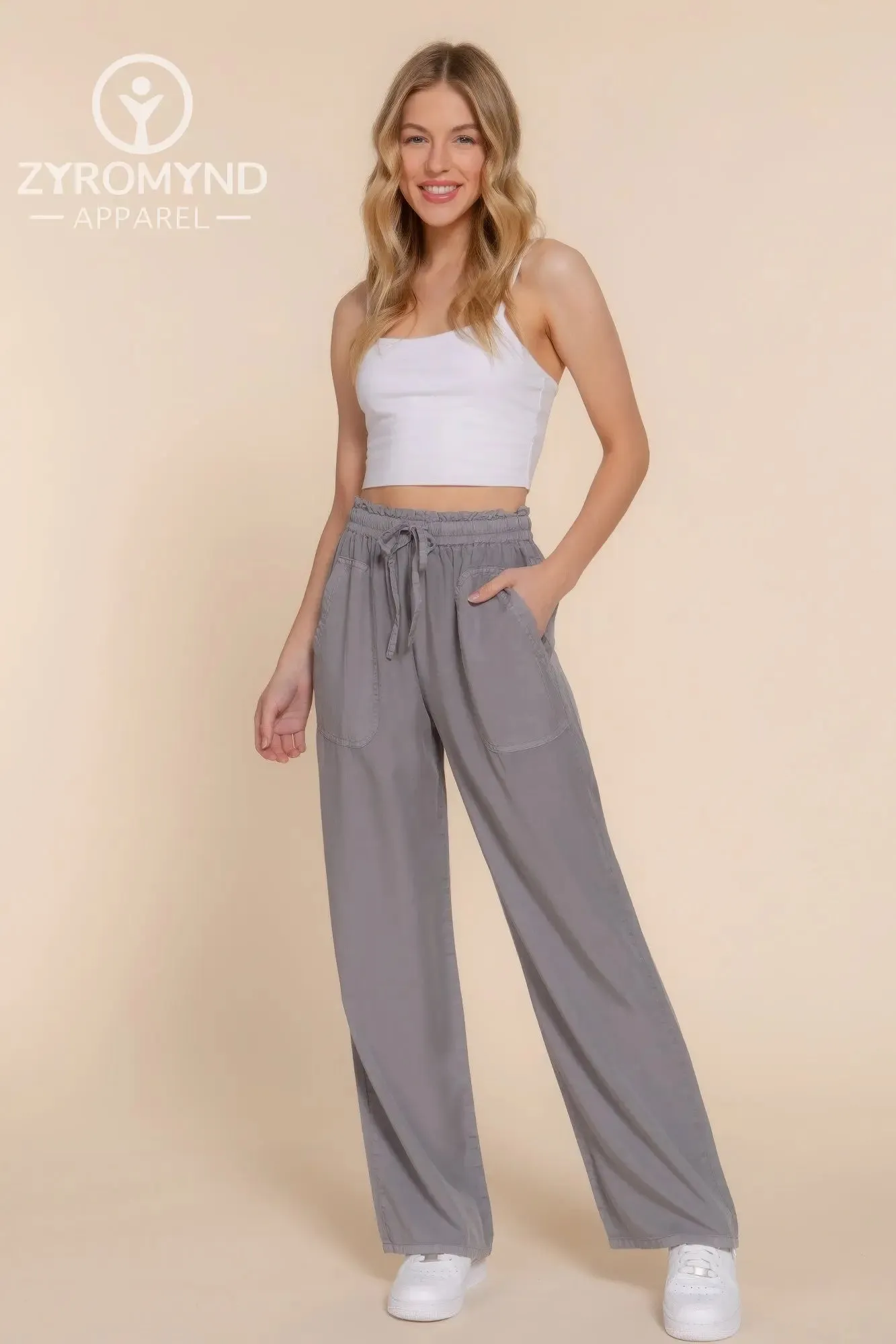 Elastic Waist Tencel Long Pants