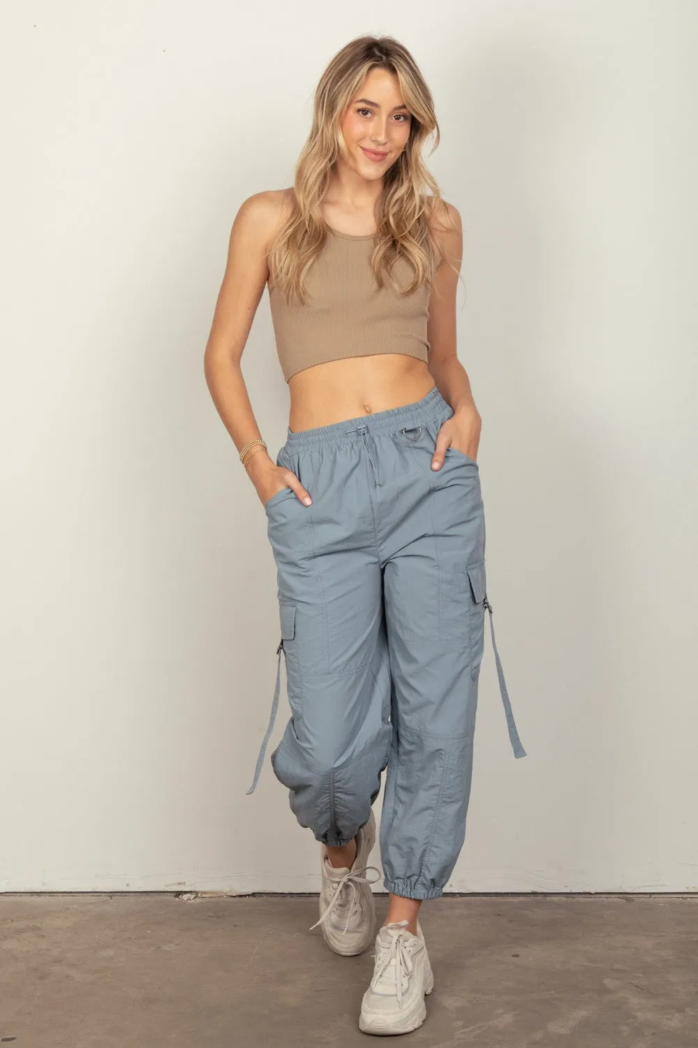 Elastic Waist Woven Cargo Pants