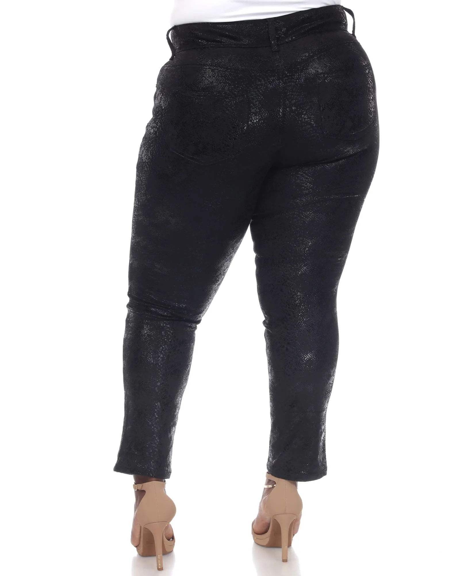 Faux Suede Snake Print Pants | Black