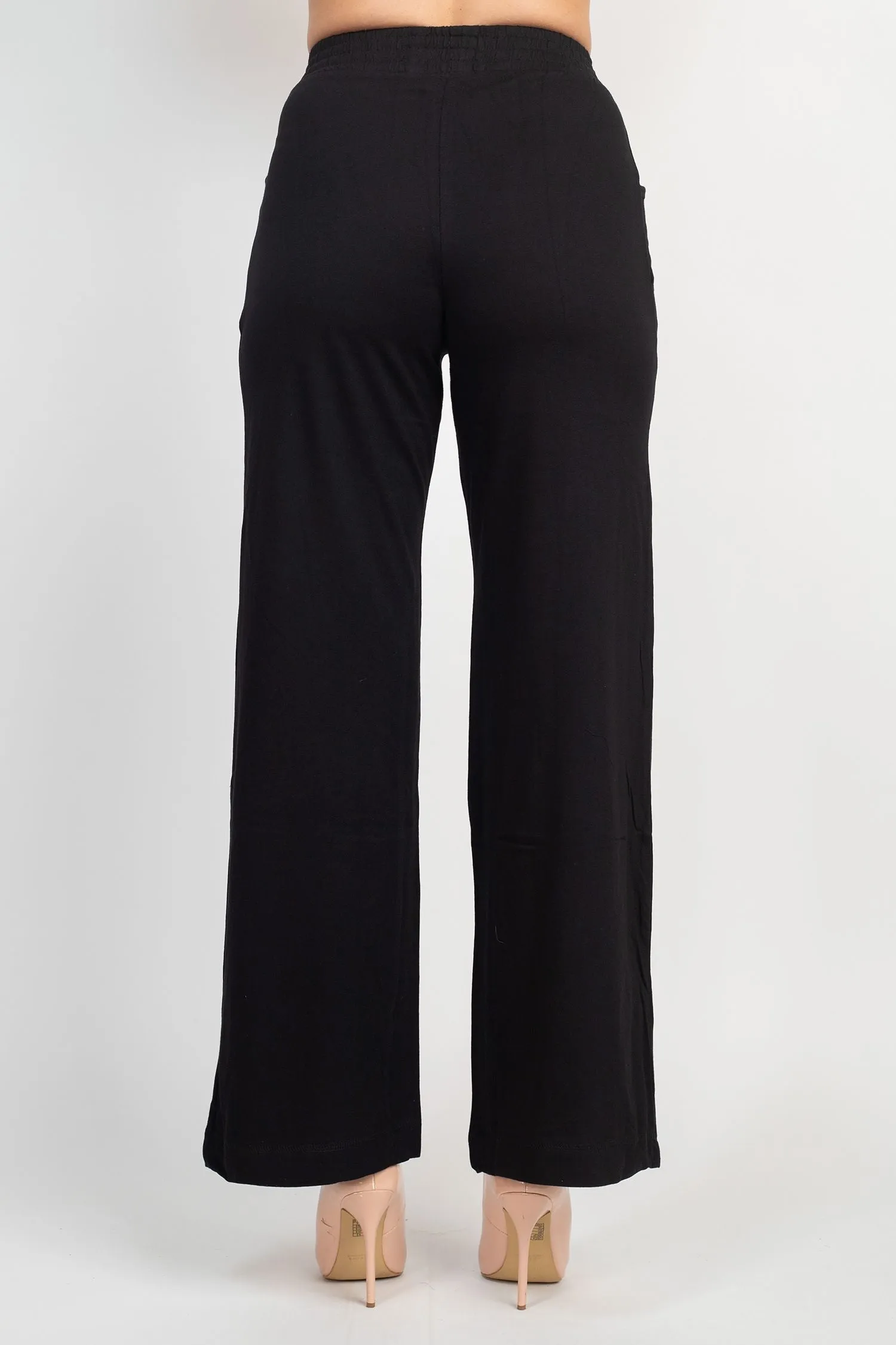 For the Republic Elastic Mid Waist Wide Leg Pockets Solid Pull-on Jersey Pant