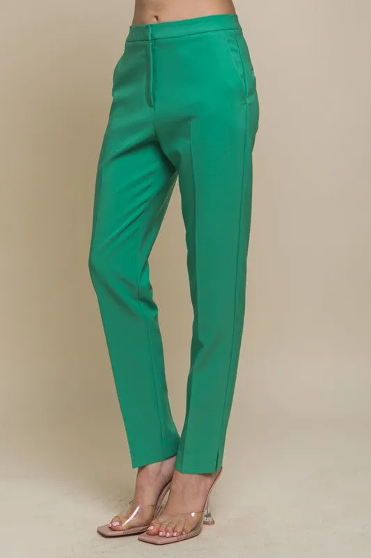 Green Solid Formal Blazer Pant Slacks