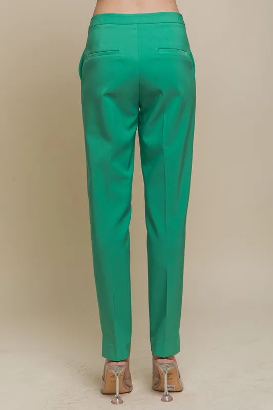 Green Solid Formal Blazer Pant Slacks