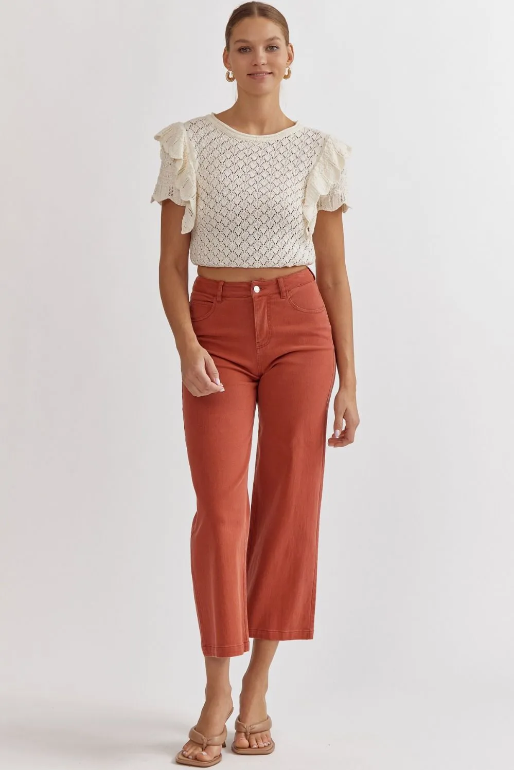 High Waisted Wide Leg Pant - rust