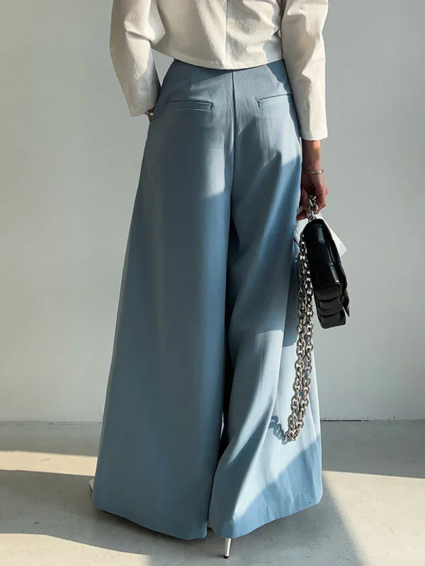 High Waisted Wide Leg Pleated Solid Color Casual Pants