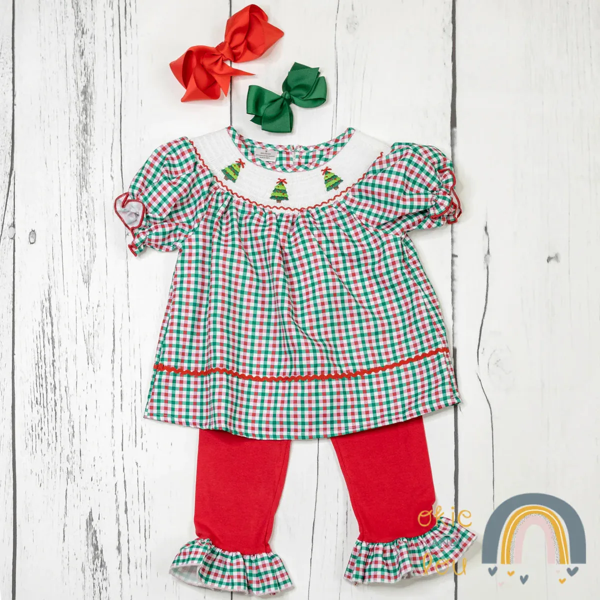 Holiday Gingham Short Sleeve Girls 2-Piece Pant set