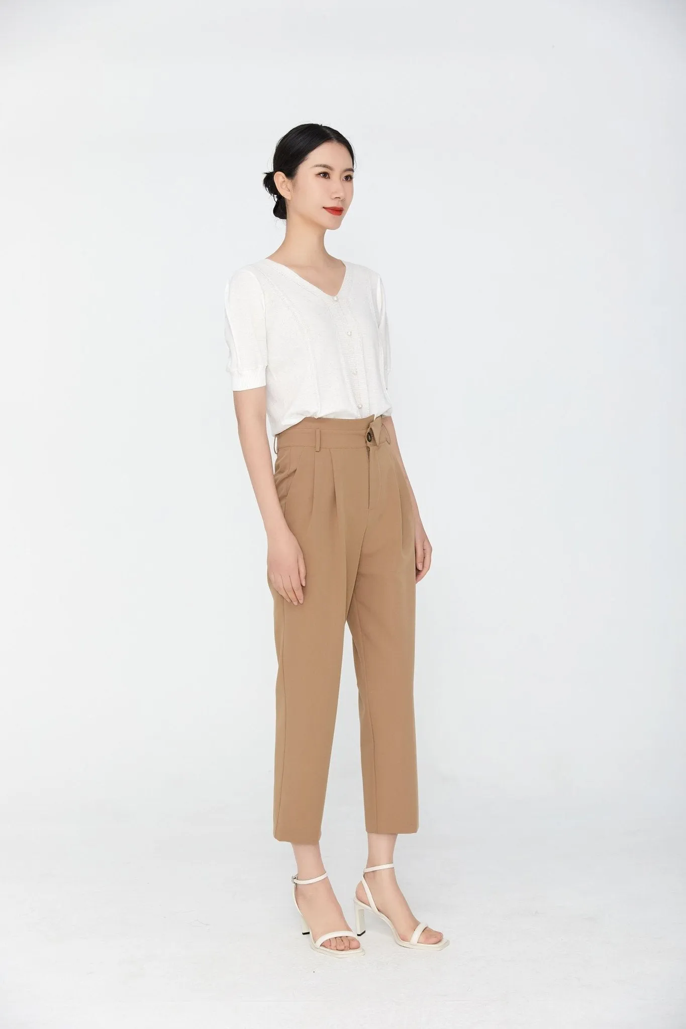 Khaki Grey Crop Harem Pants High Waist