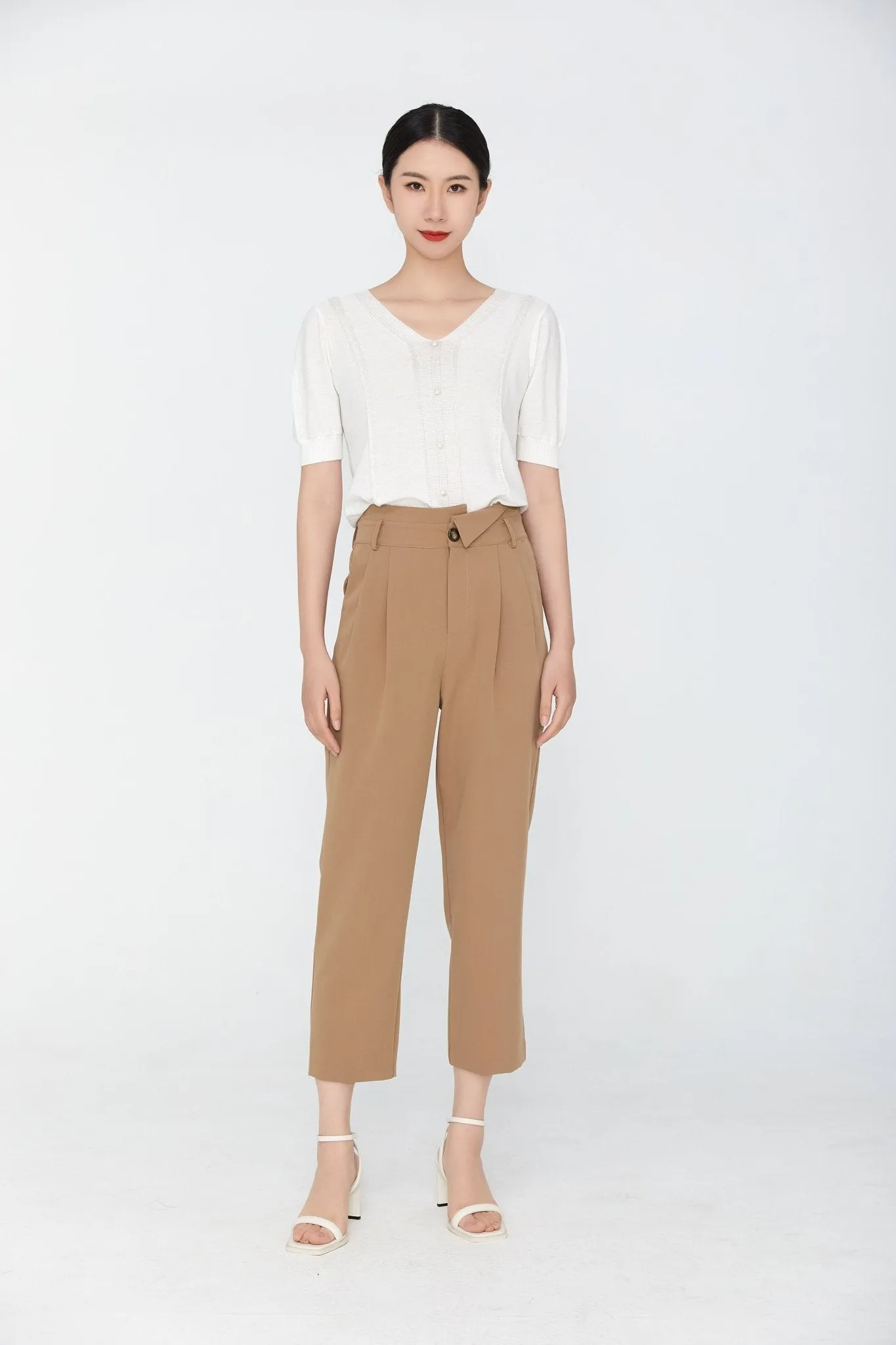 Khaki Grey Crop Harem Pants High Waist