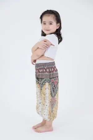 Kids Peacock Feathers Harem Pants in White