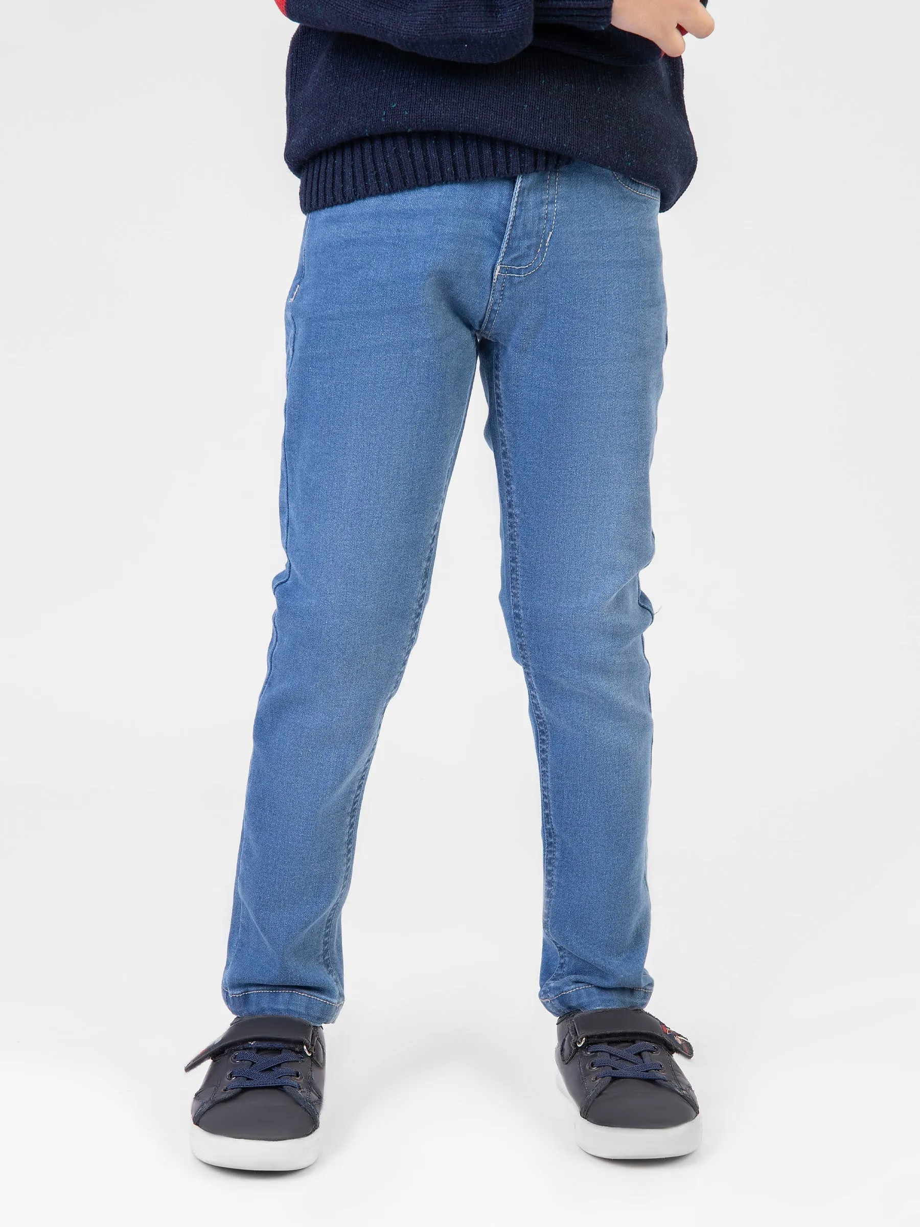 Light Blue Slimfit Casual Jeans With Detailing - Junior