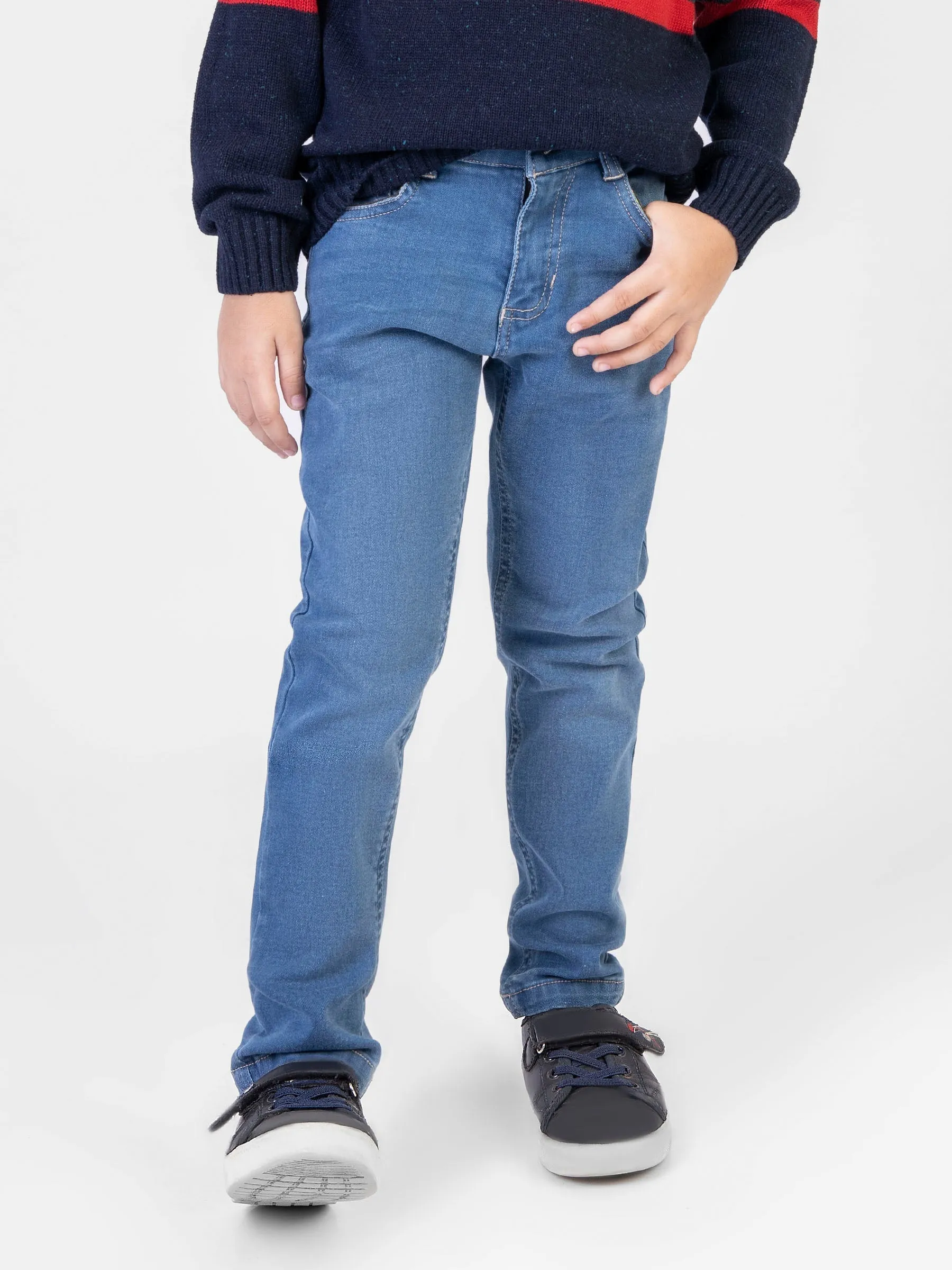 Light Blue Slimfit Casual Jeans With Detailing - Junior