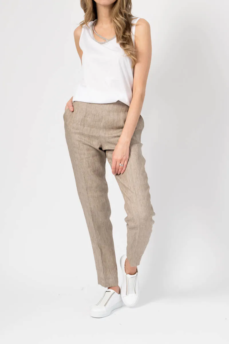 Linen Pull On Pants in Natural