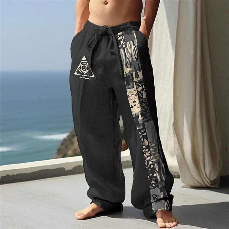 Men's Beach Drawstring Elastic Waist All Seeing Eye Print Comfortable Casual Resort Pants 25570196L