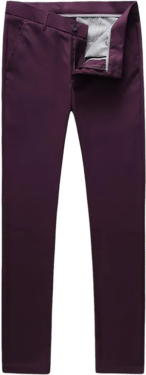 Mens Burgundy Slim Fit Skinny Trousers Suit Pants