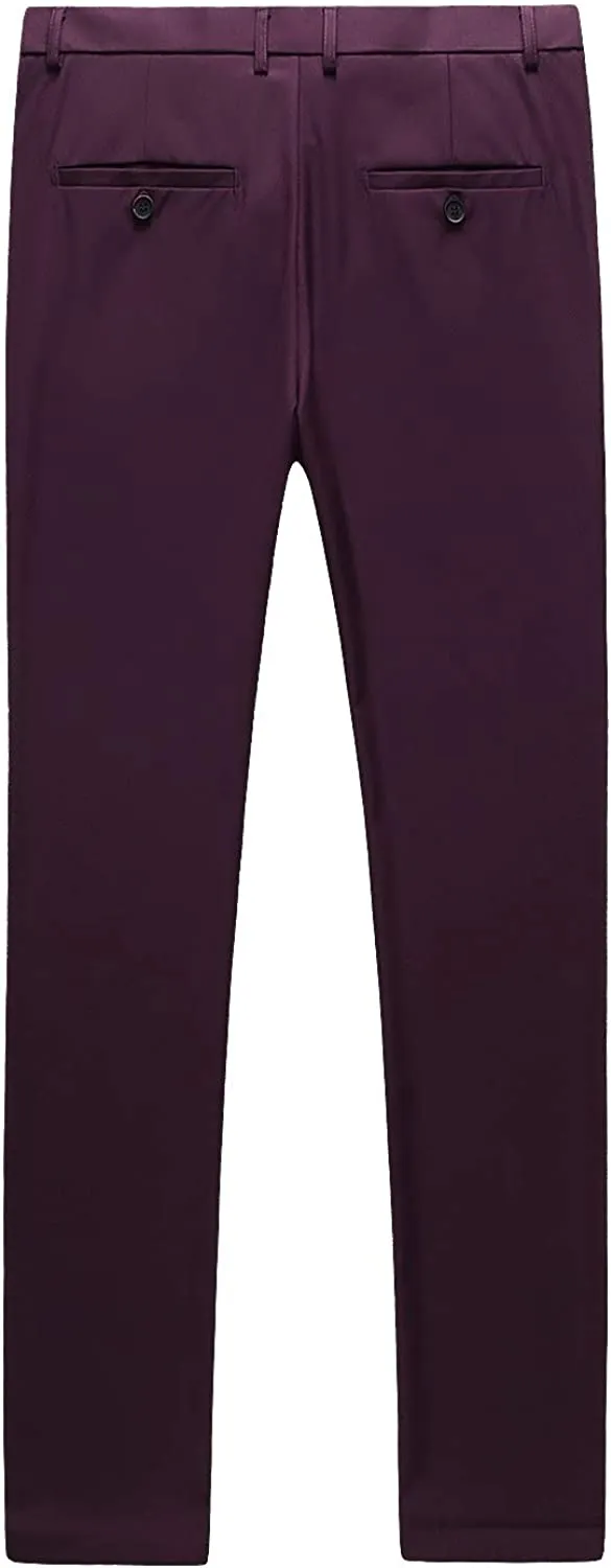 Mens Burgundy Slim Fit Skinny Trousers Suit Pants