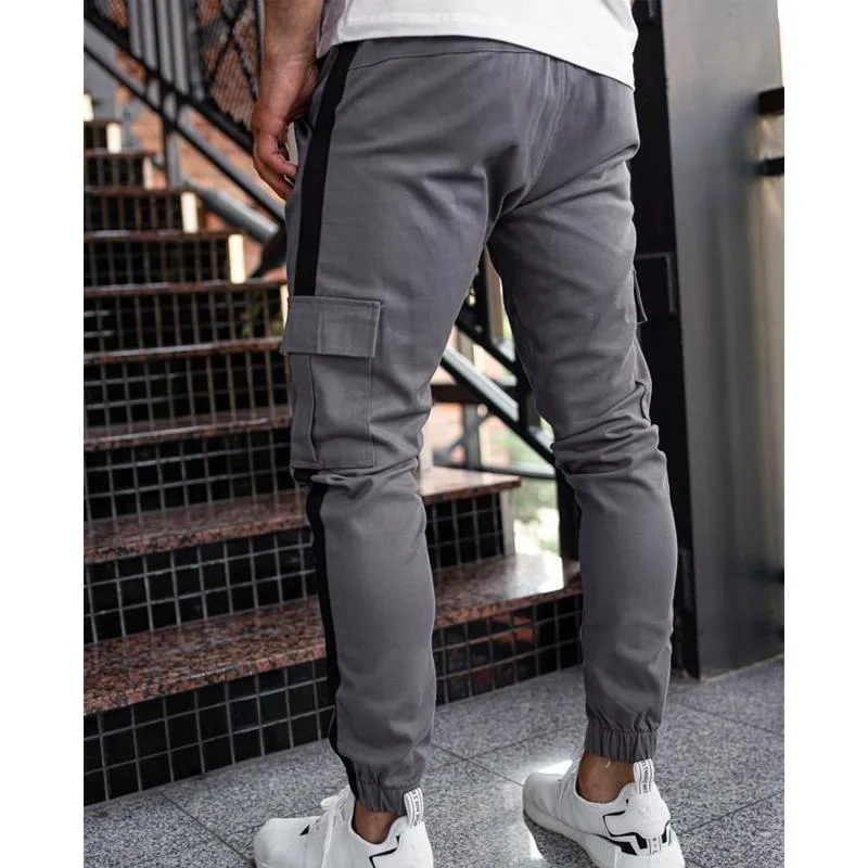 Men's Patchwork Casual Trousers Tether Cargo Casual Pants 18892775L