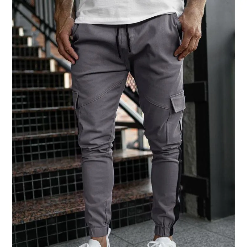 Men's Patchwork Casual Trousers Tether Cargo Casual Pants 18892775L