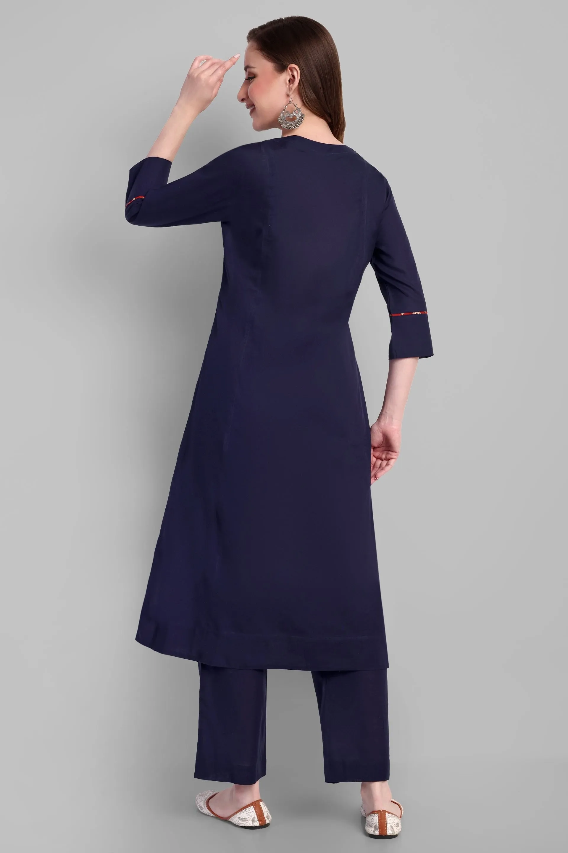 Navy Blue A Line Side Pocket Kurta Set of 2