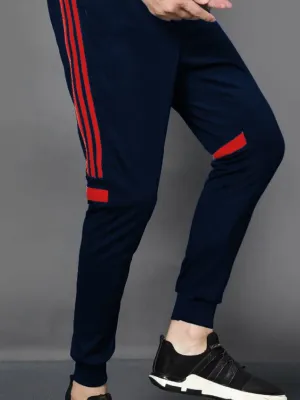 Navy Blue Striped Polyester Trendy Joggers