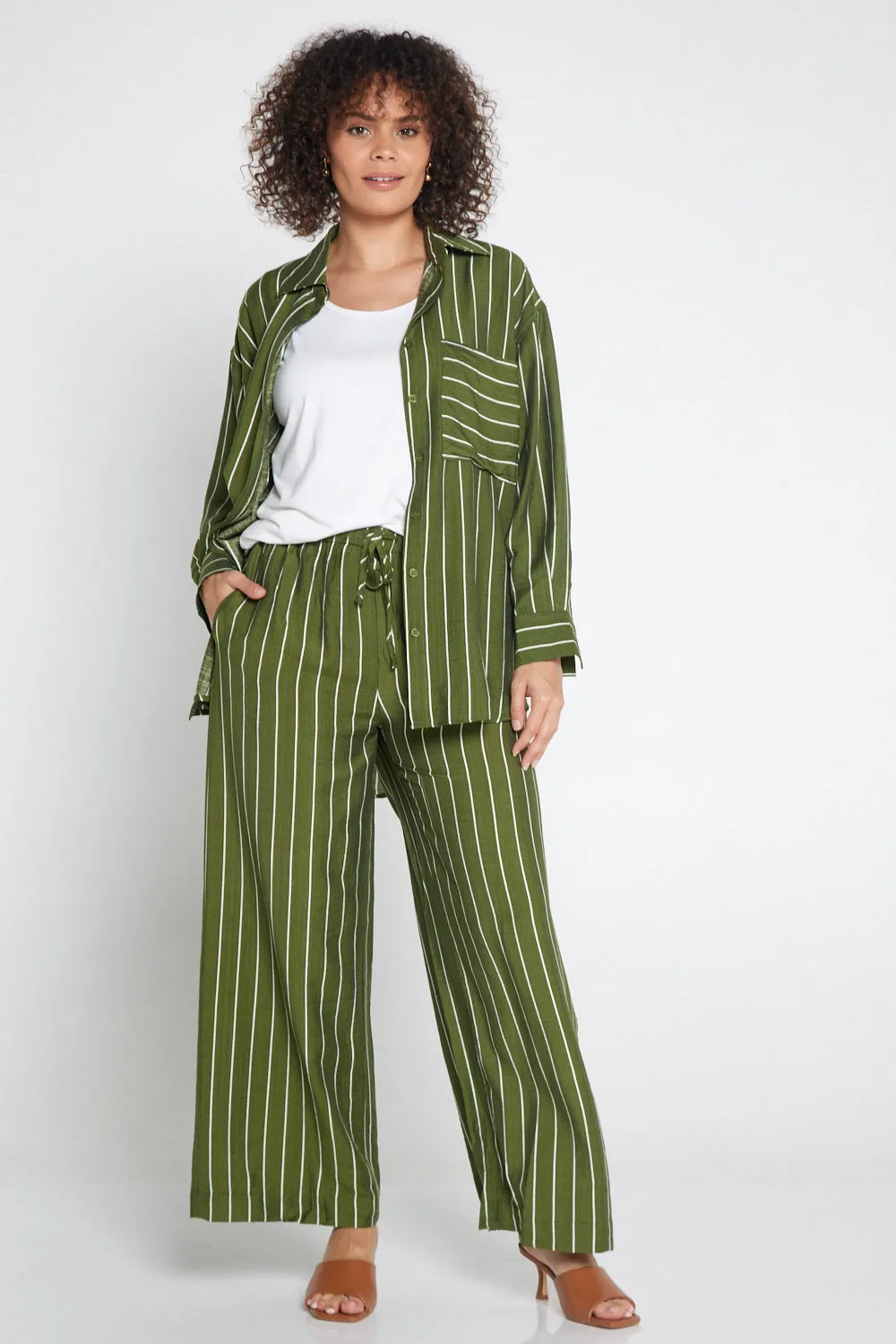 Neave Pants - Green/White Stripe