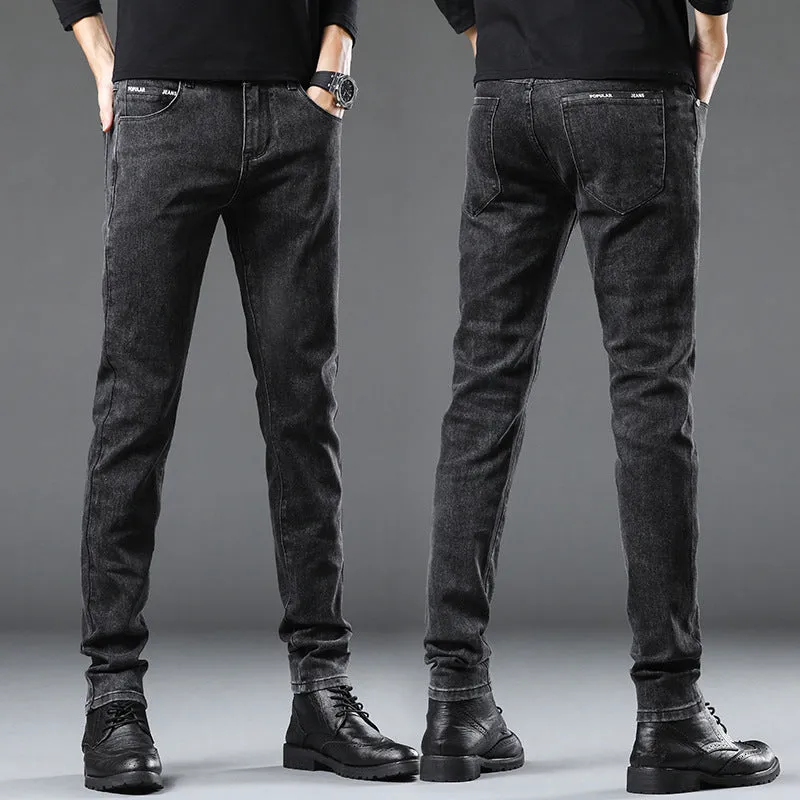 New Men's Jeans Men's Loose Skinny Japanese Elastic Spring and Autumn Casual Pants Men's Belt Fashionable Trousers