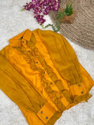 Orange Color Organza Plain Shirt