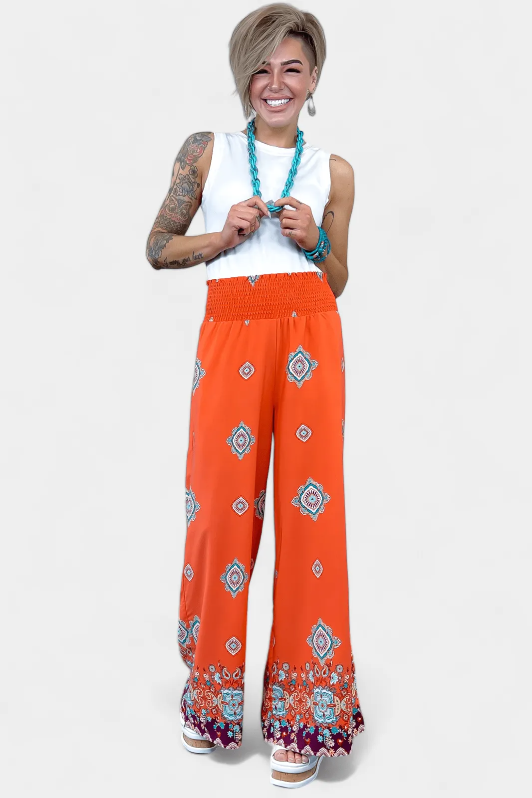 Orange Wide Leg Woven Pants