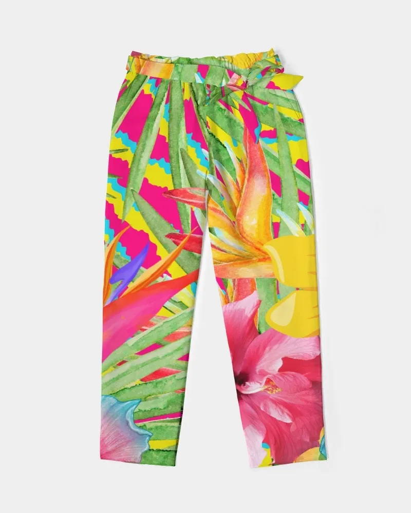 Paradise Island Floral Women's Belted Tapered Pants