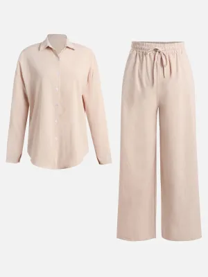 Pink Drape Top & Wide Pants Set